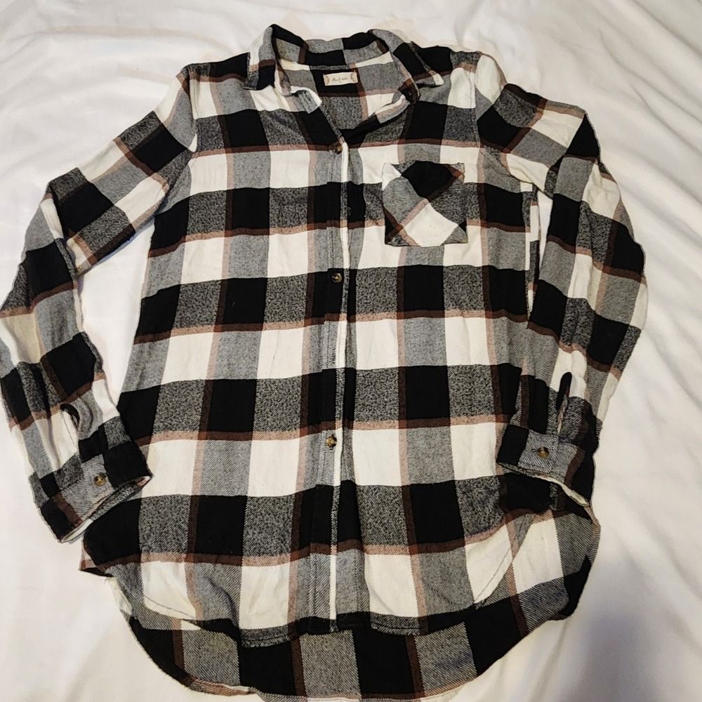 Altar'd State‎ Black Plaid Long Sleeve Button Down Sz S. Preppy Relaxed Soft